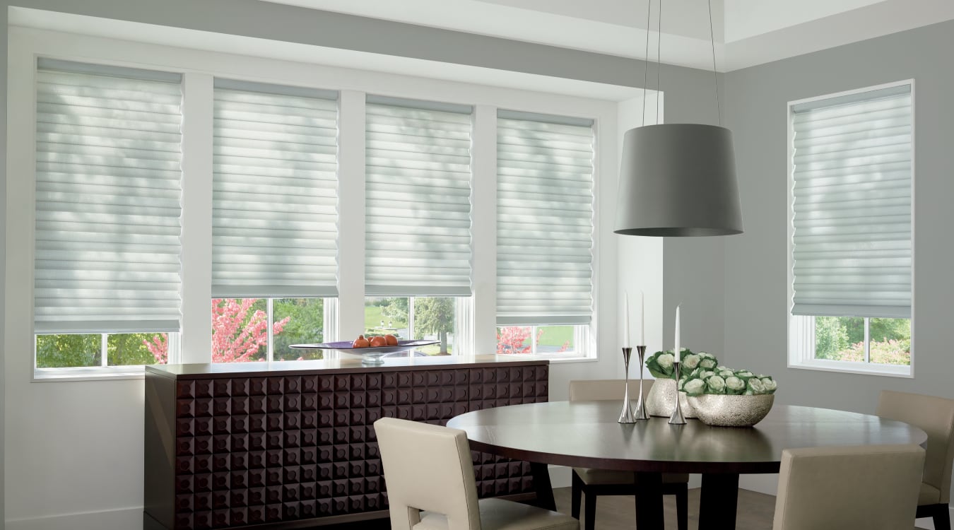 Cordless motorized shades in a Philadelphia dining room